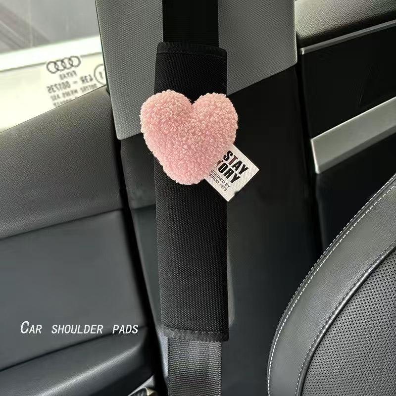 Car Seat Belt Shoulder Protector Protective Cover with Heart-Shaped Decor Universal All-Season Safety Belt Accessory