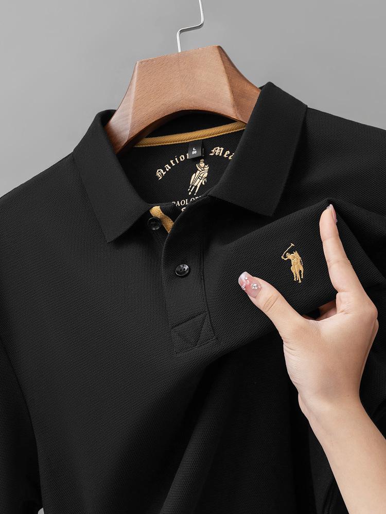 Python Dragon Men's Double-Sided Pique Cotton Long-Sleeve Polo with Embroidered Turn-Down Collar