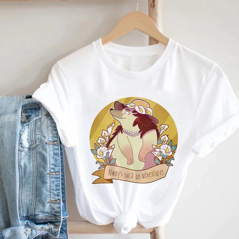 Pink Women Tshirts Casual Cute Cartoon Hedgehog Floral Graphic Print Female Tee Tops Harajuku Fashion Short Sleeve T Shirt Femme