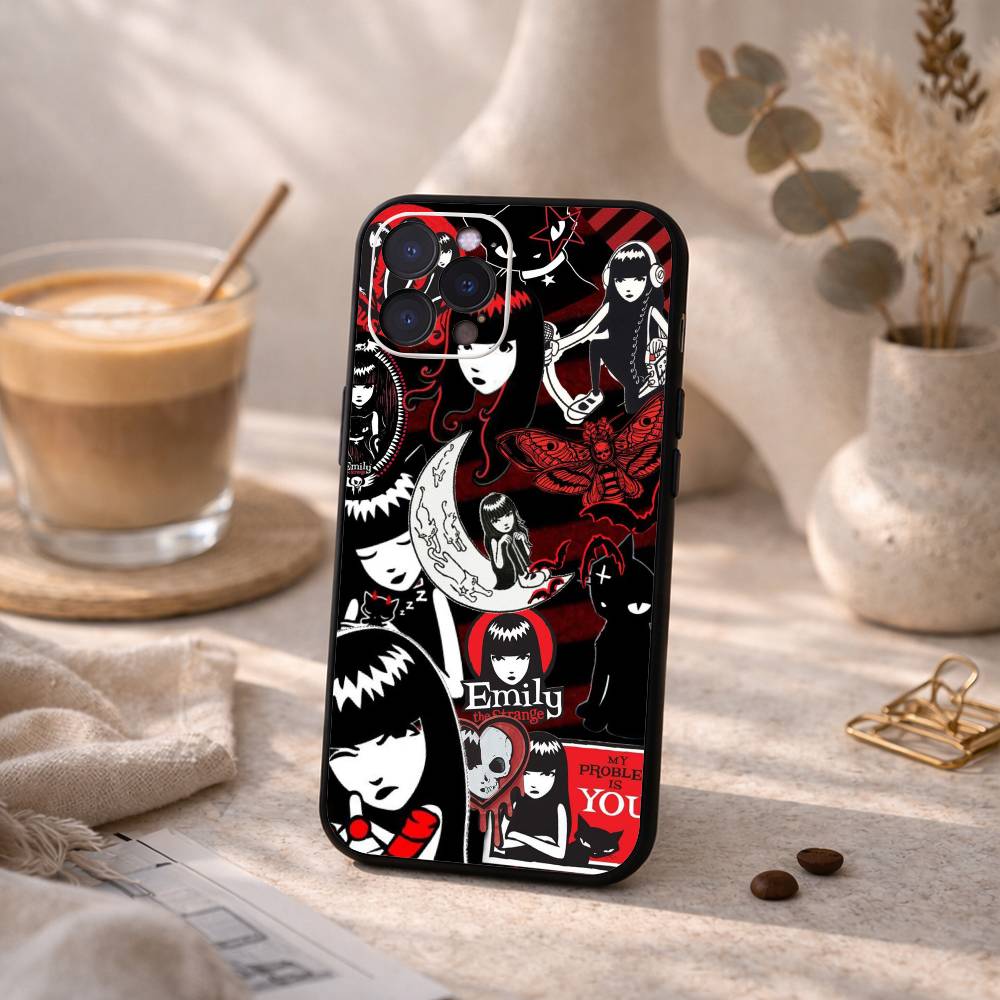 Cat E-Emily The Strange Phone Case For iPhone17,16,15,14,13,12Plus,Pro Max,XS,5G Soft Silicone Black Cover iPhone14Pro