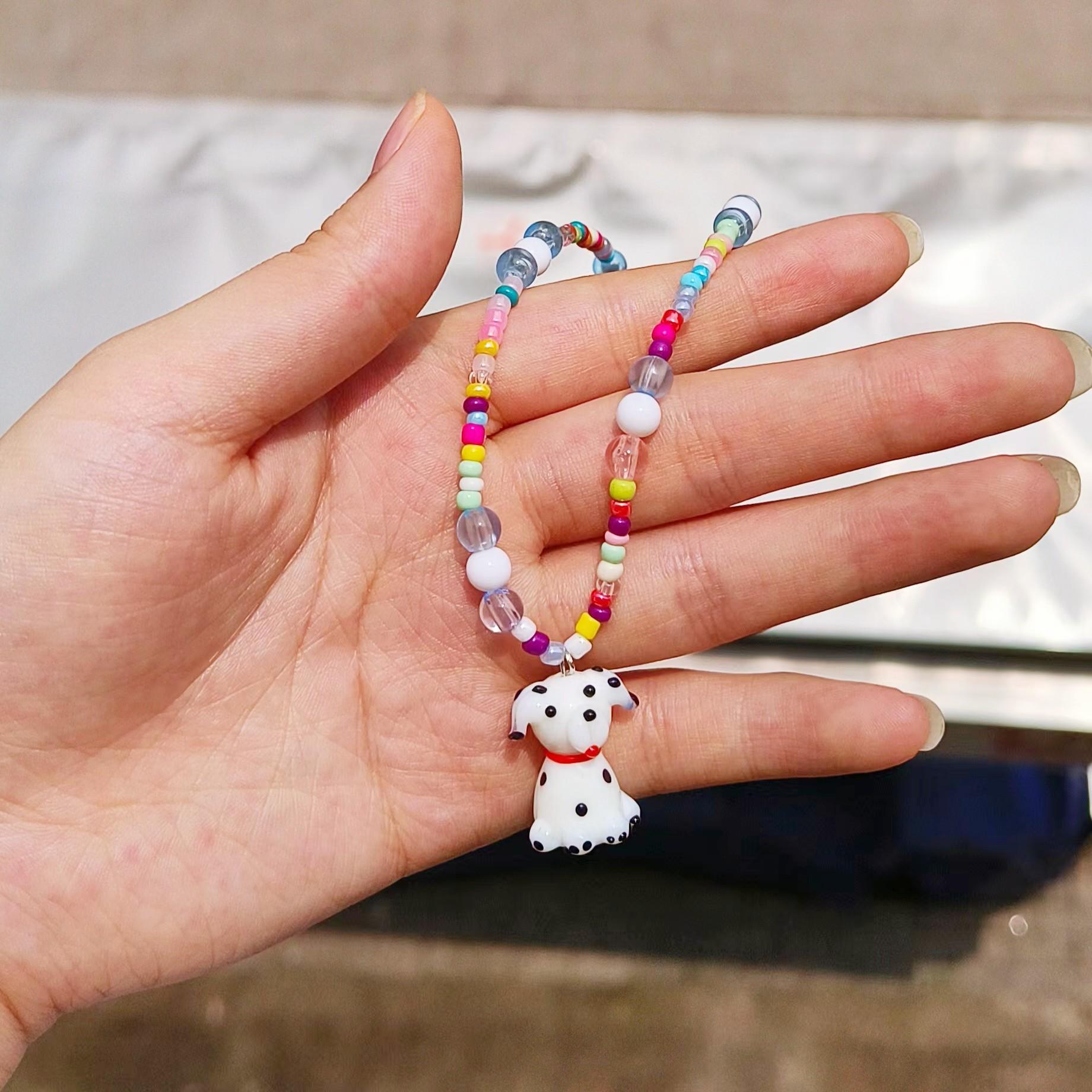 

Cartoon Dog Colored Beaded Necklace Female Summer Cute Playful Versatile Niche Soft Cute Girl Collarbone Chain