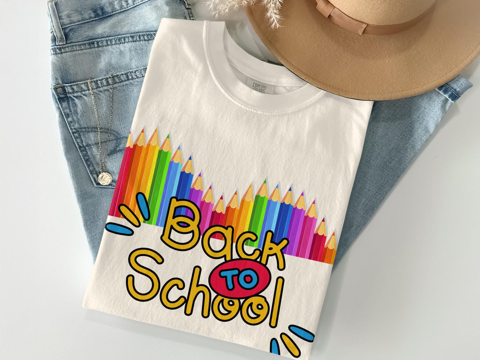 Back To School T-Shirt, Colorful Pencil Graphic Tee, Teacher Appreciation Gift M