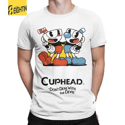 Herren CUPHEAD Don't Deal With Devil Videospiel T-Shirts Mugman Baumwollkleidung Vintage Kurzarm Rundhals T-Shirts Bedruckte T-Shirts