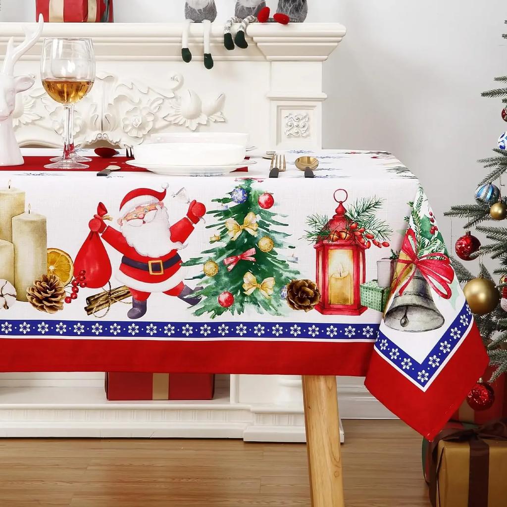 Rectangle Christmas Santa Claus Xmas Tree Tablecloth Dining Room Decor Waterproof Holiday Party Decor Tablecloth For Table