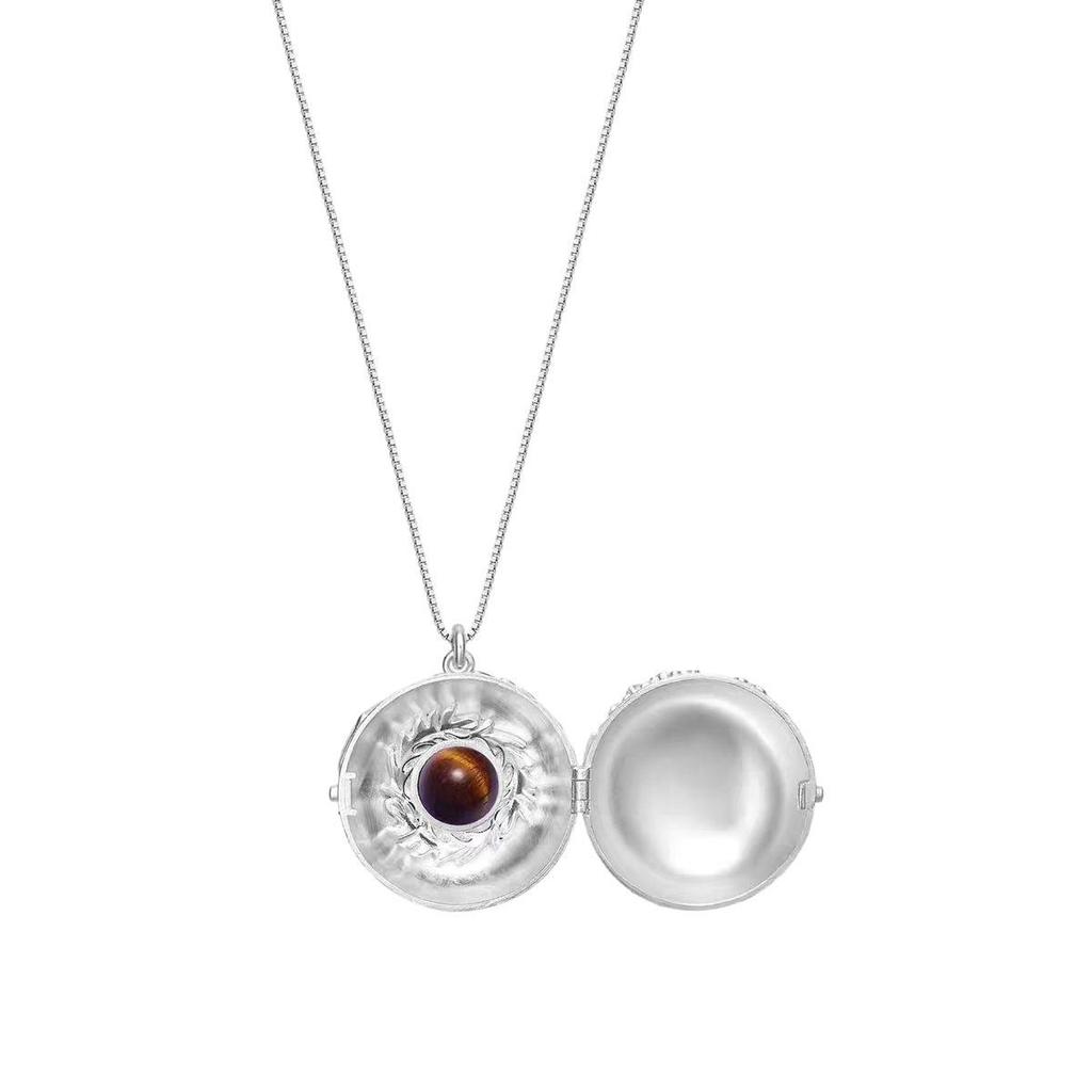 Wild Lily Double-Sided Embossed Pendant Necklace with Guardian Stone for Women