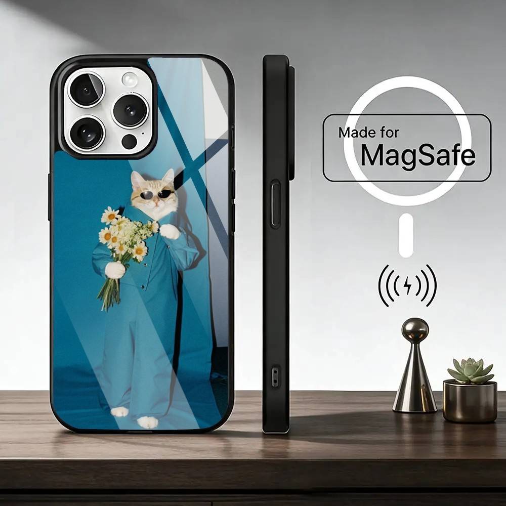 Funny Animal C-Cat Phone Case For iPhone17,16,15,14,13,12,11 Plus,Pro Magnetic with Magsafe Wireless Charging