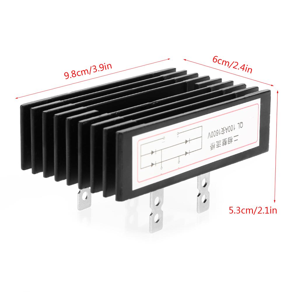 1pc 100A Amp 1600V Voltage 2 Phase Diode Bridge Rectifier High Power Black