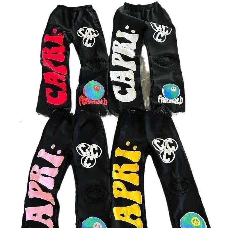 Spodnie High Street Guochao High Street ins Marka Tide Męskie Luźne Casualowe Proste Amerykańskie Spodnie z Nadrukiem