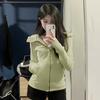 Felpa con cappuccio da donna autunnale in cotone elasticizzato con tasche e zip per abbigliamento casual