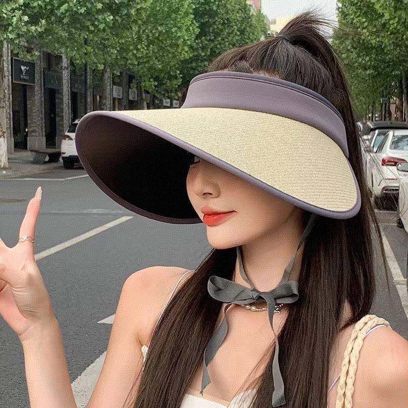 Straw Empty Top Sun Hat Women's Summer Eaves UV Protection Cycling Face Cover Foldable Sun Hat UV Sun Protection Hat