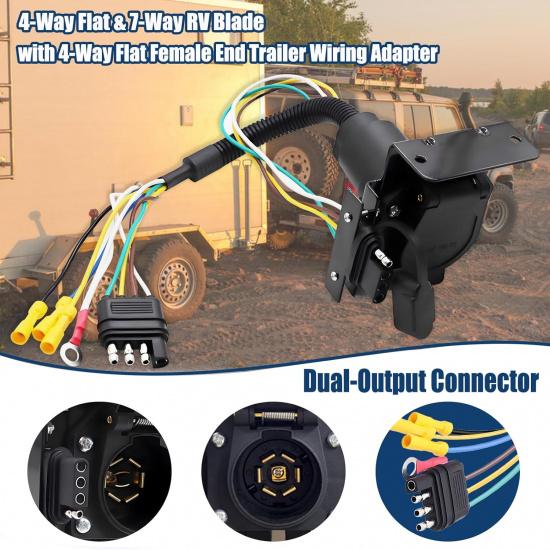 7 Way Trailer Plug 7 Pin To 4 Pin Trailer Adapter 7 Pin Trailer Connector, Vehicle-Side 4 Flat To Trailer-Side 7 Blade And 4 Pin Dual-Output