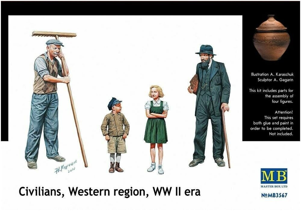 Master Box 1/35 Scale European Civilian Plastic Model Kit (2 Children and 2 Men) MB35067