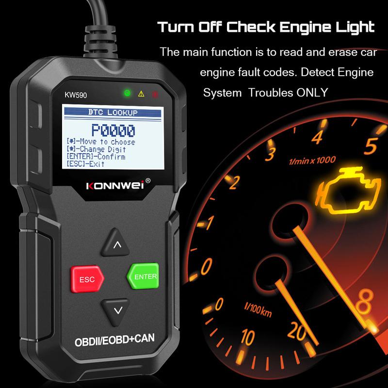 KONNWEI KW590 OBD2 Scanner Car Code Reader OBDII Diagnostic Tool Clear Fault Code Support Multi-Brands Cars&languages