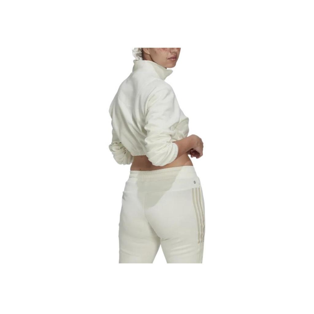 Adidas Originals Trefoil Print Logo Shorts and Half-Zip Stand Collar Long-Sleeve Sweatshirt Jacket Women Tops White HM2899