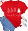 New Year Xmas Gift Merry Christmas Cotton Shirts for Women Merry and Bright Tree Graphic Holiday Printed TShirt Tops Unisex Tee