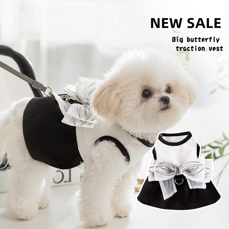 Câine de primăvară vară Hepburn Wind Big Butterfly Vestă de tracțiune Fusta Câine mic Fusta Teddy Cat Haina pentru câini