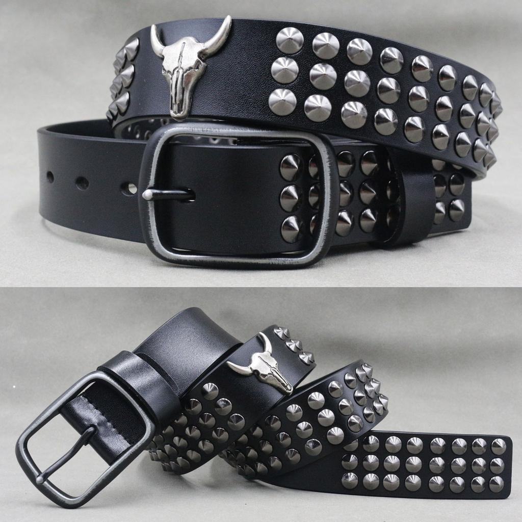Metal Rivet Belt Luxury Designers Men Rivet Punk Belt Cow Genuine Leather Cintos Masculinos Male Women Rock Hip Hop Strap Waist