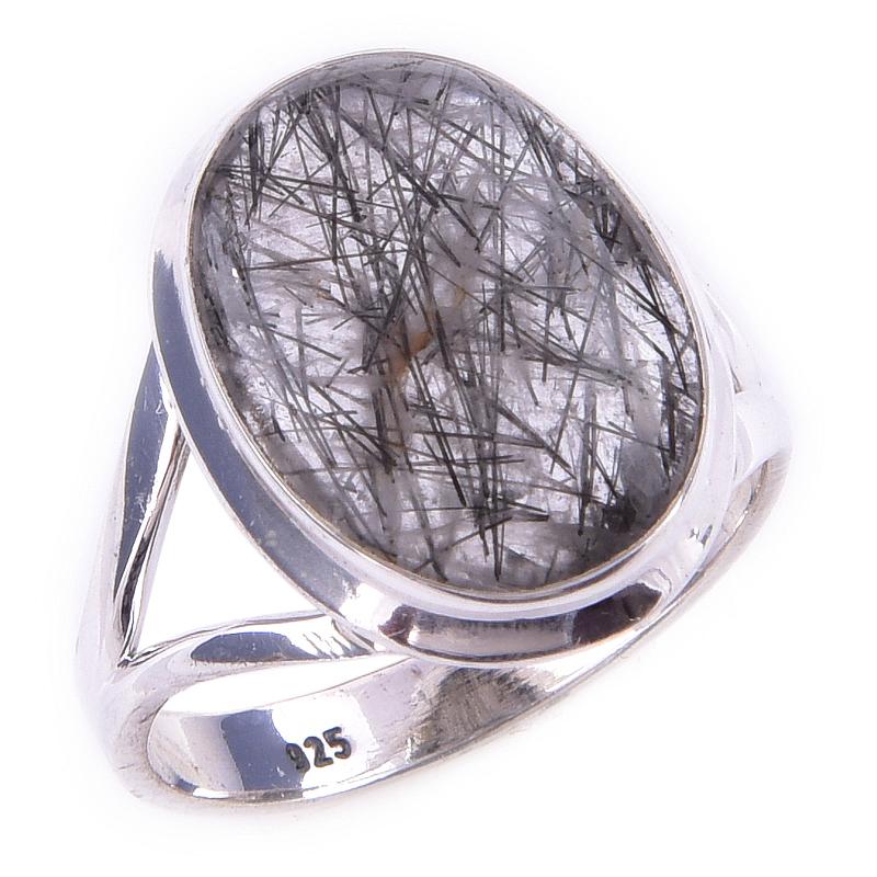 Natural Black Rutile Gemstone Handmade 925 Solid Sterling Silver Ring S.8 r3C87