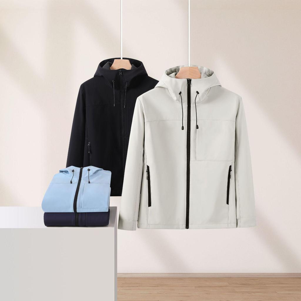 Men's Windproof Waterproof Jacket with Velvet Hood - Trendy Thick Soft Shell for Fall & Winter