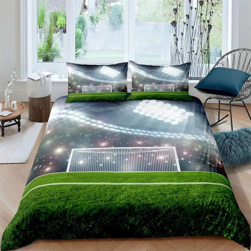 Green Football Field King Queen Duvet Cover Soccer Field Comforter Cover Boys Men Sport Games Bedding Set Polyester Quilt Cover