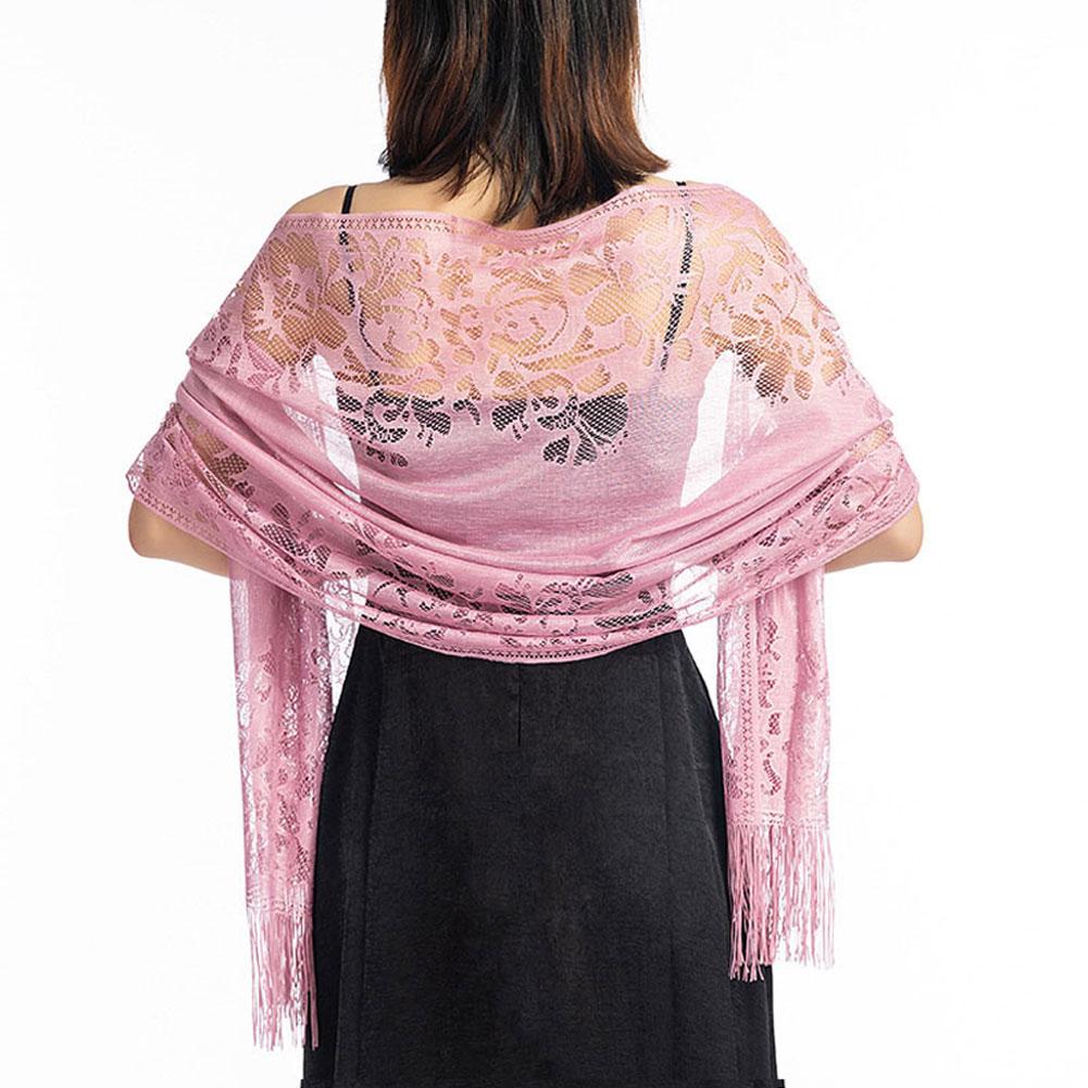 

Женский элегантный свадебный шаль с кисточками, женский чистый цвет, полая кружевная сетчатая пряжа, темпераментный вечерний шарф очарование розового
