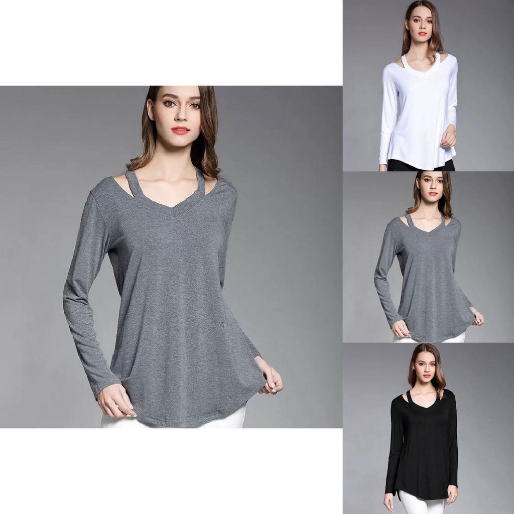 Simple Solid Color Off Shoulder Design Women Long Sleeved Top For Fall Comfort