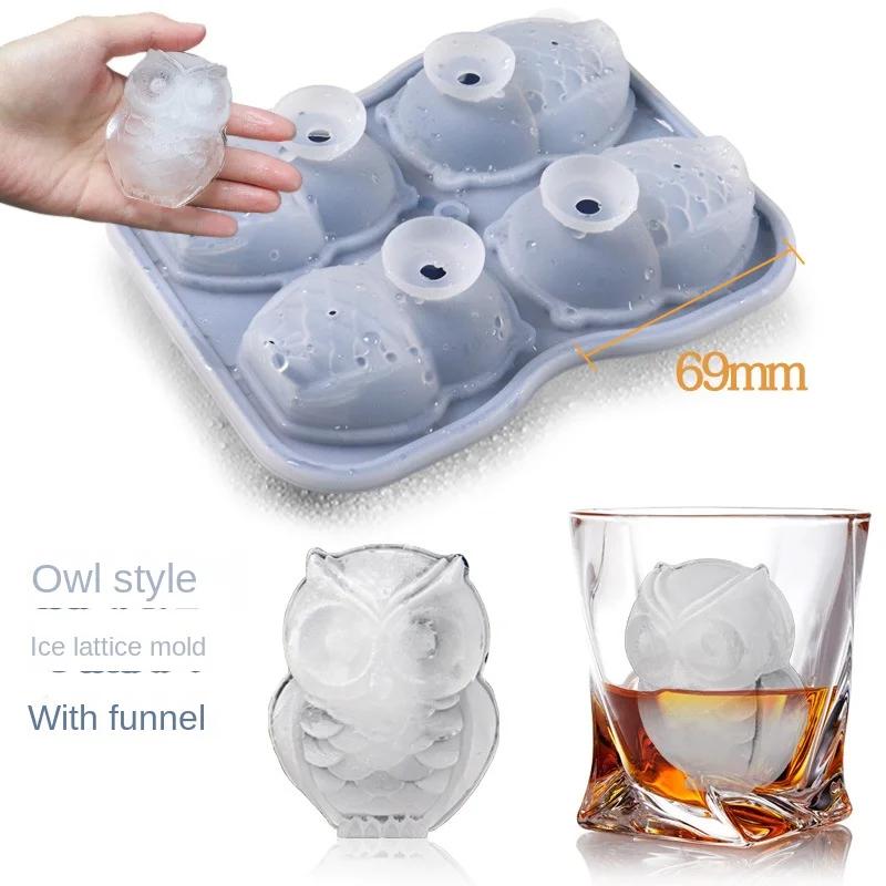 4-teilige Eulen-Eiskugelformen Tier-Eisgitter Katzenkopf Lebensmittelqualität Silikon Eiswürfelformen Zuhause Küche Hotel Kreative Werkzeuge