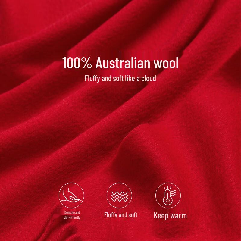 Hengyuanxiang Women's 100% Wool Scarf - Chinese Red