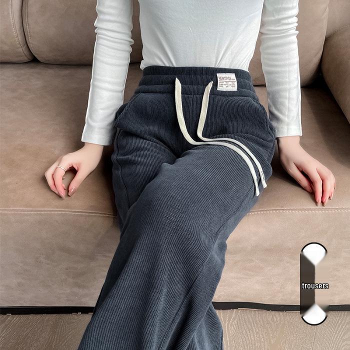 Women s Fleece-Lined Chenille Slim-Fit Casual Pants - Petite Wide-Leg, Autumn/Winter 2025 Collection L