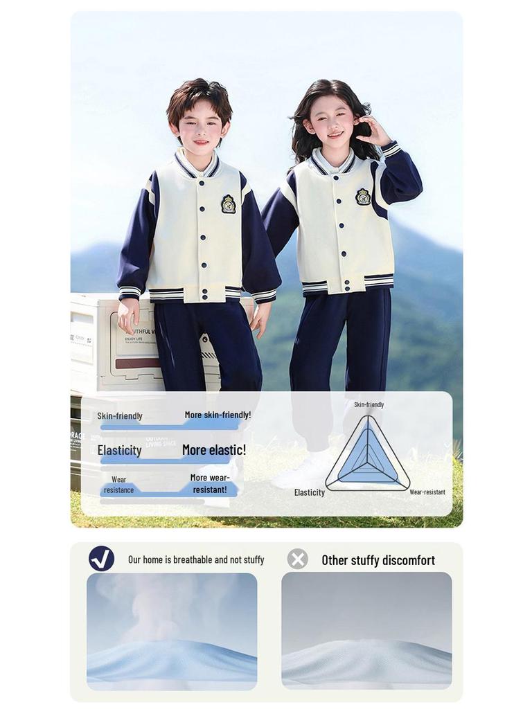 Primary School Sports Uniform Set: Spring & Autumn First Grade Three-Piece Outfit for Kindergarten & Children's Sports Events