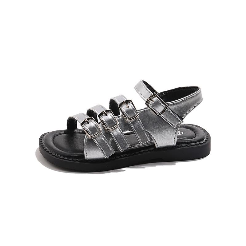 

Children s Roman sandals2026New Summer Korean Style Girls Hollow Princess Shoes Boys Soft Sole Beach Shoes 31-36One Hand6Double срібний