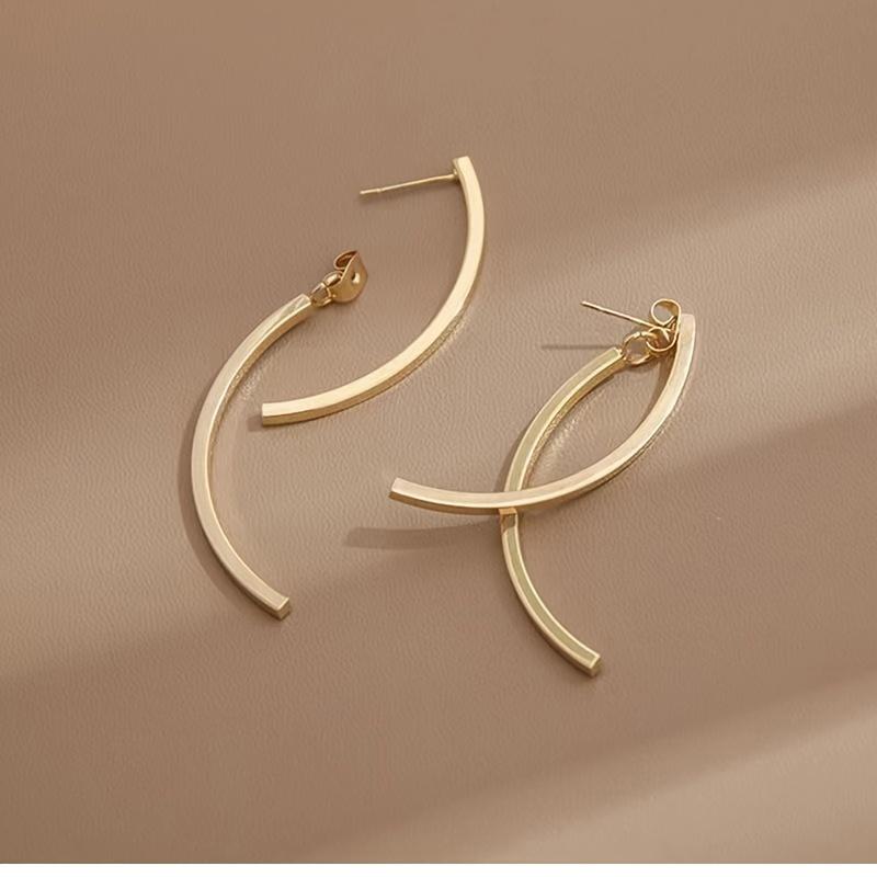 Long Arc Earrings for Women, Minimalist Stylish Dangle Jewelry Daily Wear Trendy