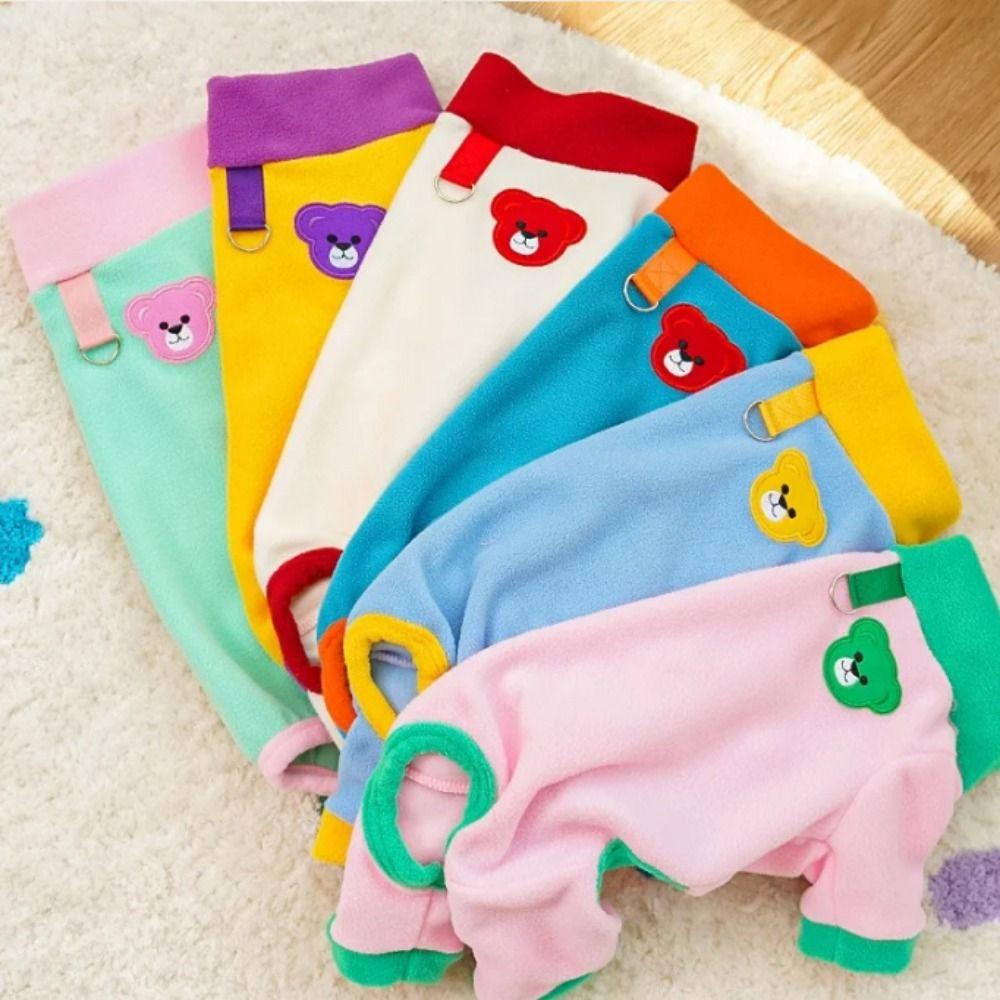 Comfortable Plush Dog Jumpsuit Colorful Dog Four Legged Clothing Winter Pet Overalls Indoor