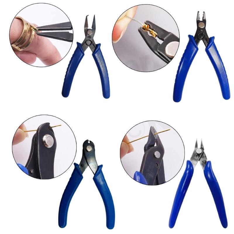 4 Pieces Beading Pliers Kit Jewelry Bead Crimping Pliers Flush Cutter Essential Tool for DIY Project and Jewelry Making