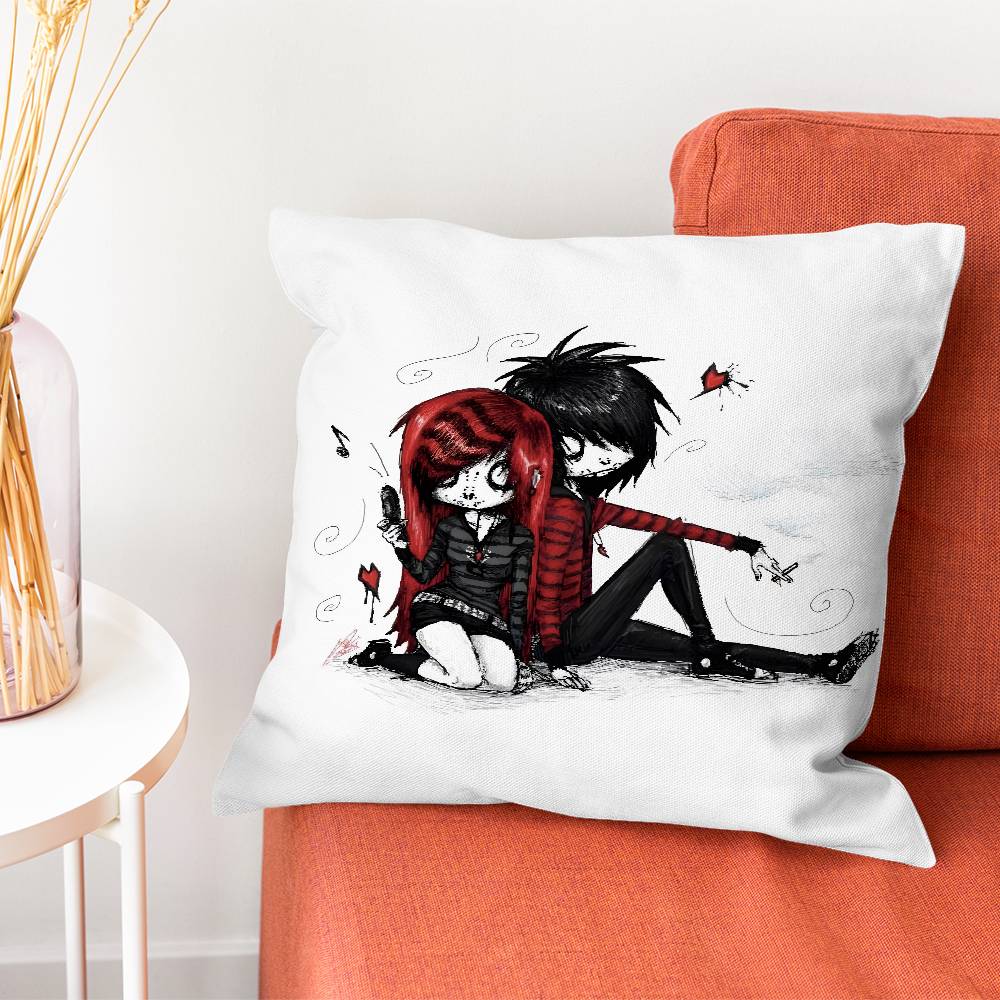 Emo Love Boys Black Pillow Case Silky Short Plush With Invisible Zipper Dustproof Sofa Cushion Cover For Home Decor