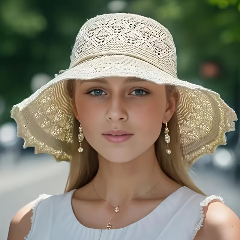 1pc Stylish Wide Brim Sun Hat for Women,Lightweight Foldable Beach Hat Perfect for Summer Trip,Portable Outdoor Visor for Tralve