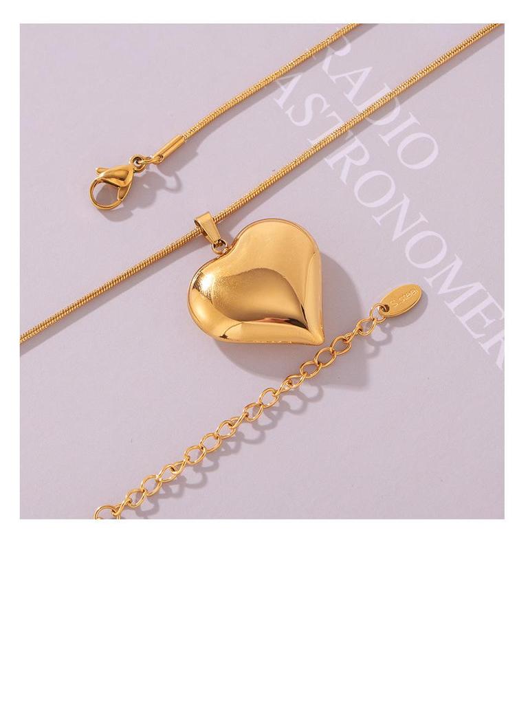 18K Gold-Plated Heart Pendant Titanium Clavicle Chain - European & American Retro Chic Style Jewelry
