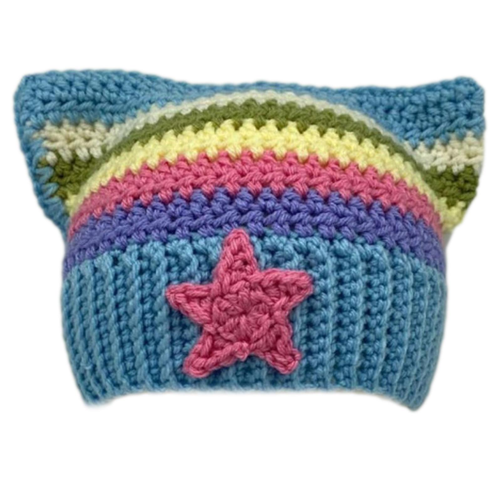 

Многоцветная вязаная шапка с кошачьими ушками, эластичная ветрозащитная шапка с помпонами, шапка с защитой ушей, зимняя шапка для велоспорта, катания на лыжах 4