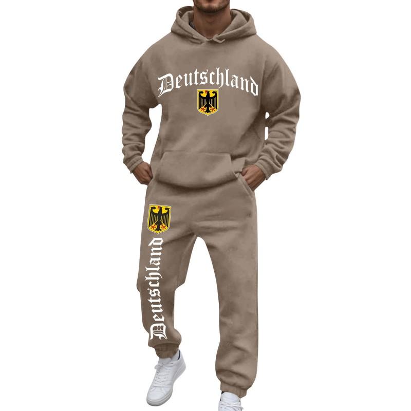 Mens Hooded Sweatshirt Pants Set Slim Fit Casual Sportswear Two Piece Outfit
