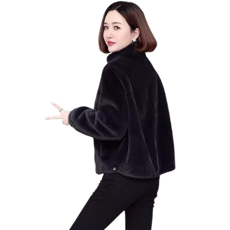 Mom winter coat women's noble gold mink fur integrated high-end short stand-up collar imitation fur coat