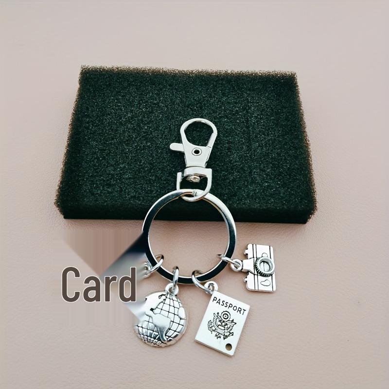 Alloy DIY Travel Keychain Set: Camera, Airplane, Globe, Passport Pendants