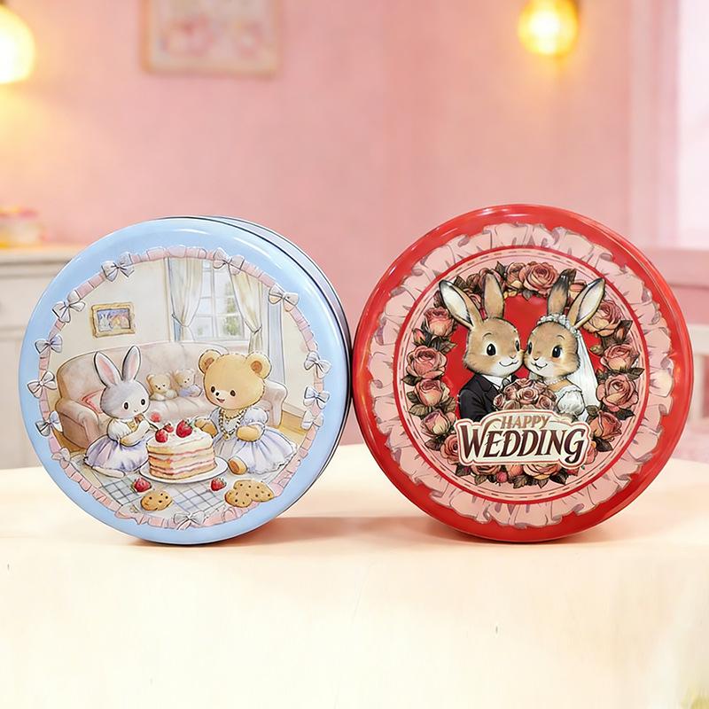 1pcs Cartoon Storage Box Empty Iron Box Large Round Tin Box for Candy Baking Cookies Packaging Kitchen Storage Container