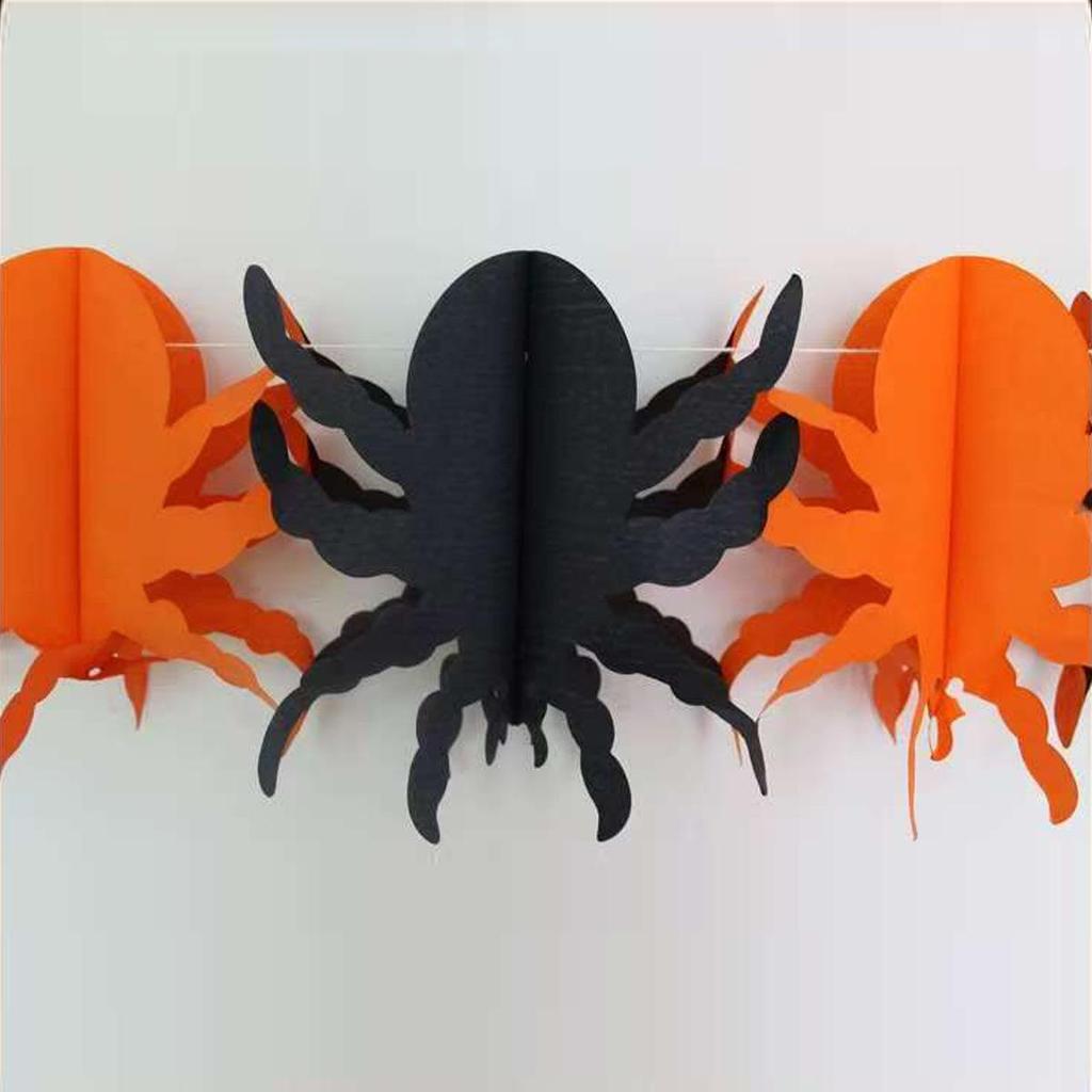 Halloween Spider & Bat Pumpkin Bunting - Festive Paper Decorations