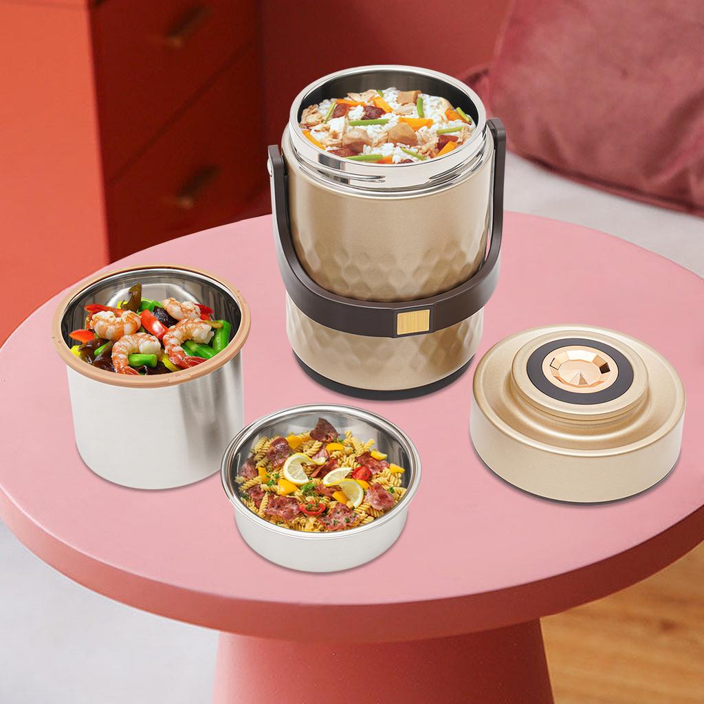 304 Stainless Steel 3-Tier Stackable Thermal Food Container, Vacuum Insulated Lunch Box, Leakproof Bento Box for Office Picnic