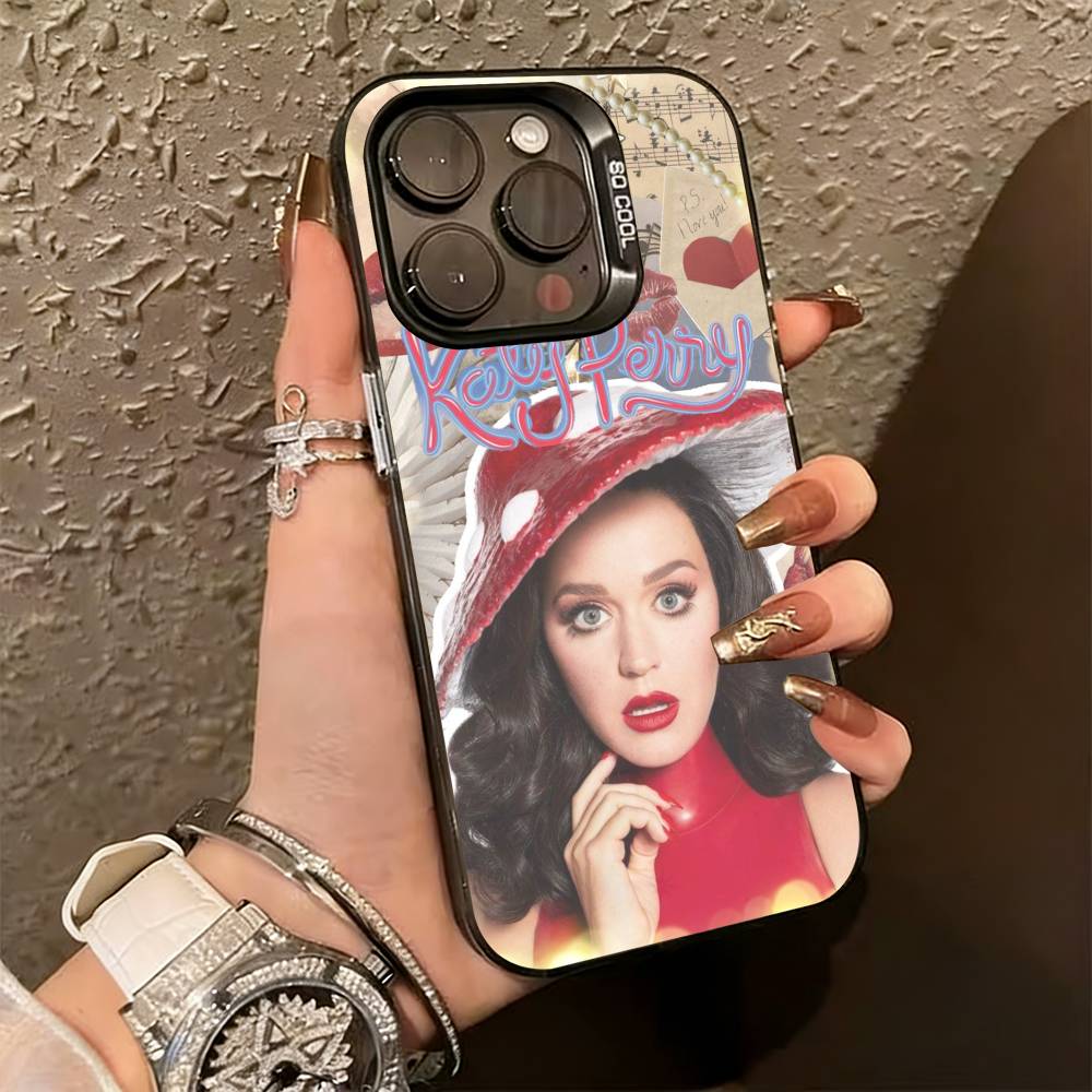 K-Katy Perry Singer Phone Case For iPhone 17,16,15,14,13,12,11 Plus,Pro Max,XS,Colorful Silver Black Cover