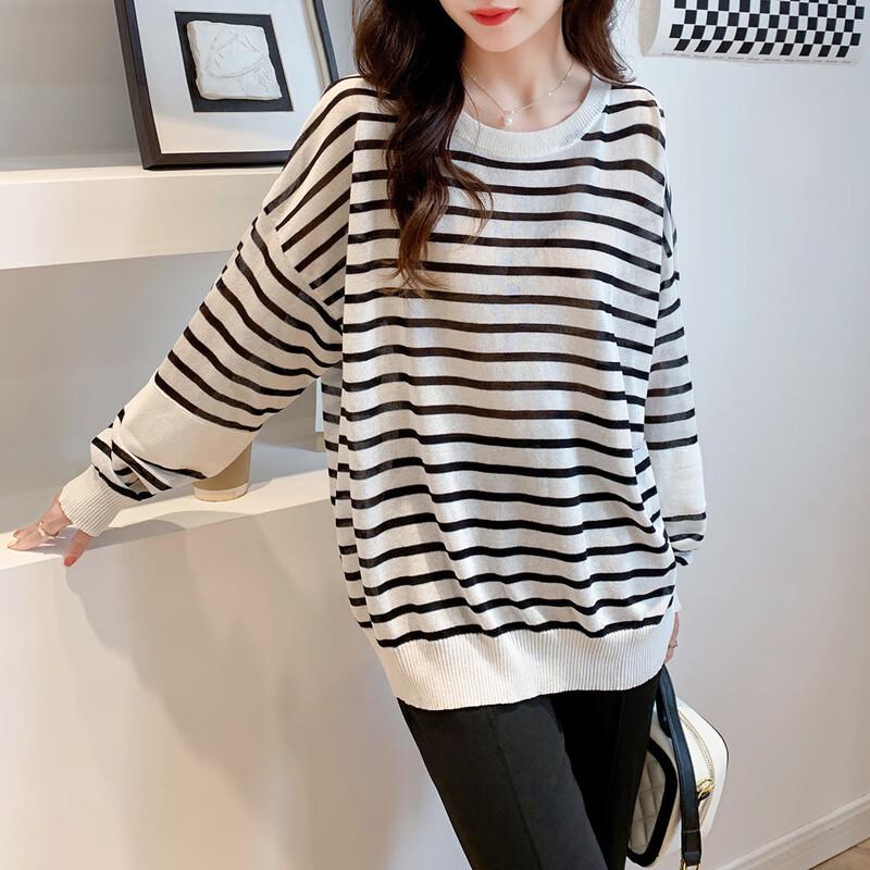 

Mokaana Classic Striped Long Sleeve Knit Sweater One Size