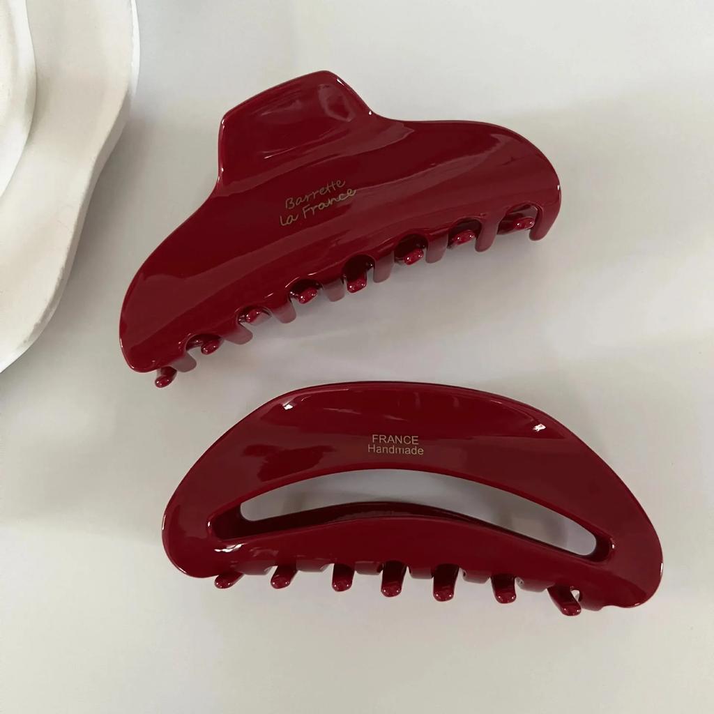 Red Series Large Clip Women Hair High-end Sensation Back Computer Spoon Card Shark Clip Hair Accessories Grip Headdress Handmade