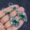 Natural Green Onyx Gemstone Handmade 925 Sterling Silver Earring 2.76" E1I80