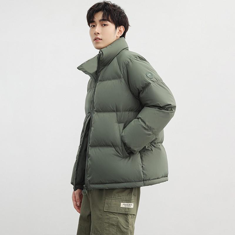 Winter Mens Short Down Jacket Solid Color Warm Casual Stand Collar Basic Style Youth