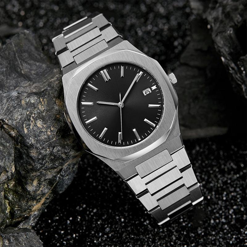 No logo Octagon Dial Watches For Men 50M Waterproof Calendar VJ32 Quartz Movement Watch Mens Fashion Stainless Steel Strap